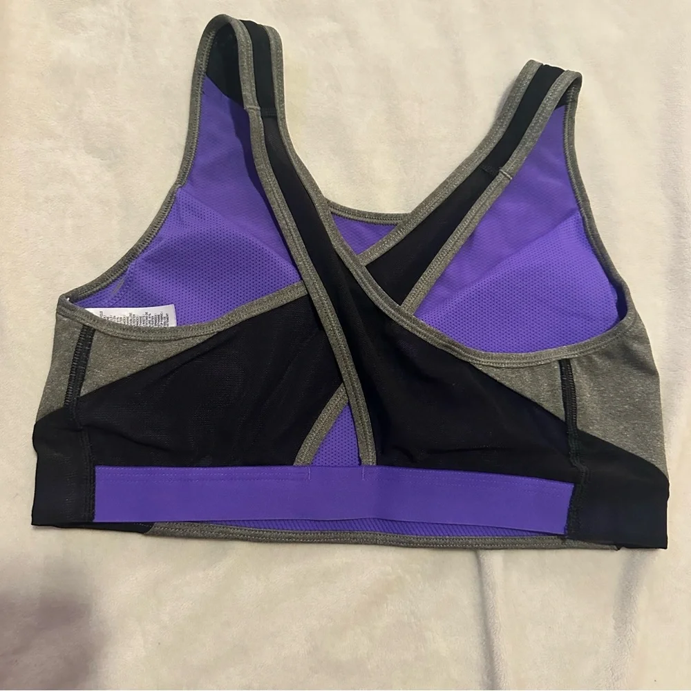 Nike Pro Dri-Fit Colorblock Training Sports Bra Purple Gray L